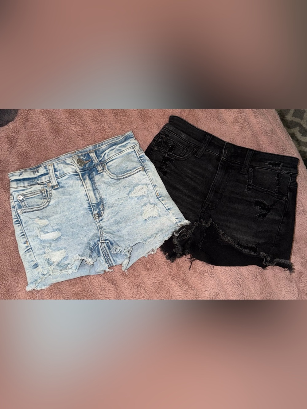 American Eagle Outfitters Distressed Denim Shorts - Light Blue & Black